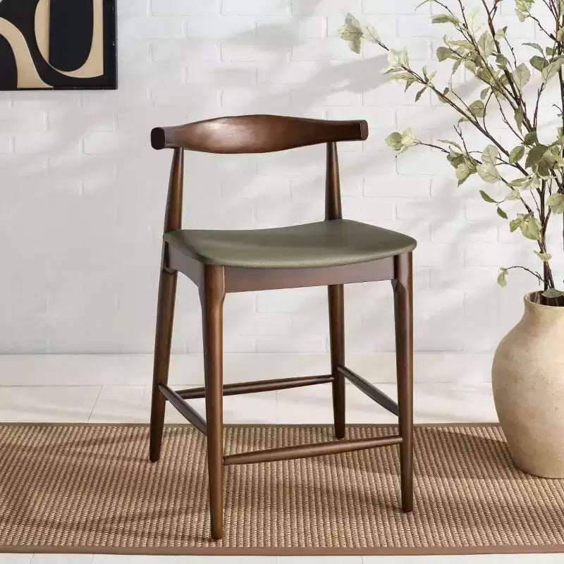 Sgabello rotondo Olive & Espresso, schienale basso senza braccioli con poggiapiedi, 1 posto
