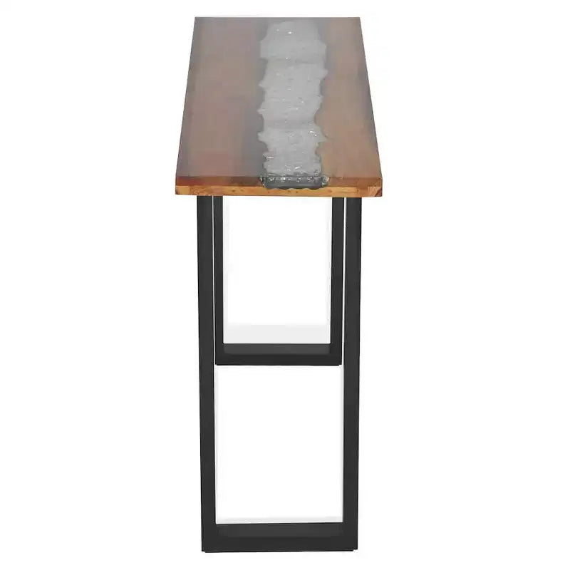 Consolle in teak naturale e nero con intarsio in resina effetto fiume, 1 pezzo