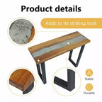Consolle in teak naturale e nero con intarsio in resina effetto fiume, 1 pezzo