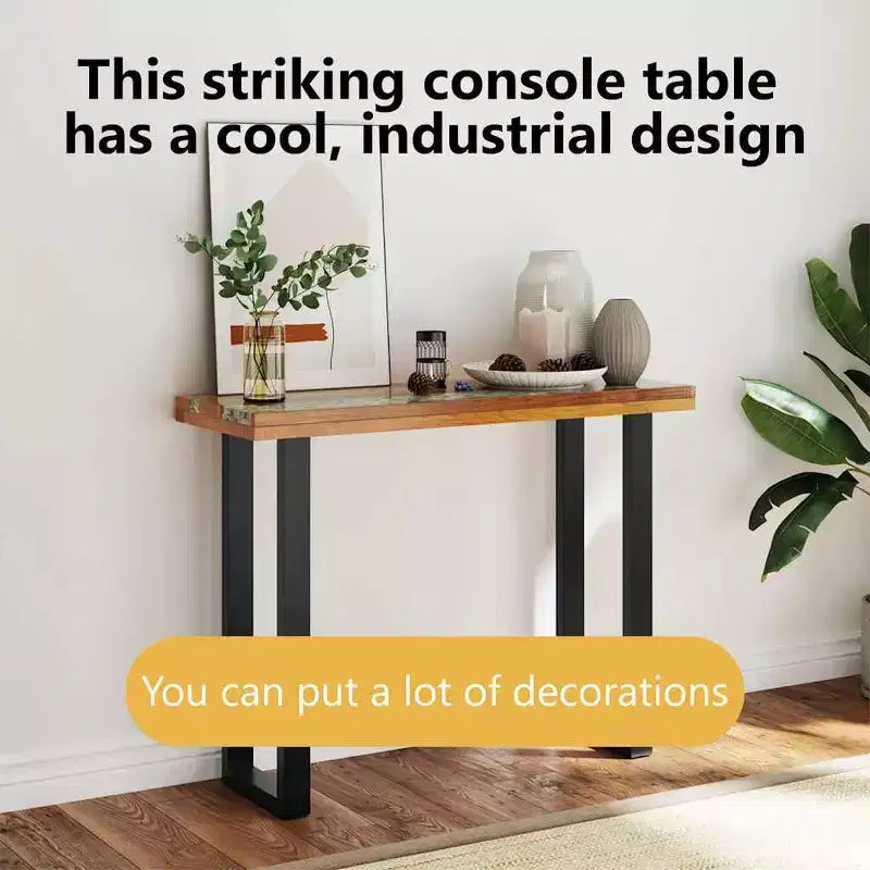 Consolle in teak naturale e nero con intarsio in resina effetto fiume, 1 pezzo
