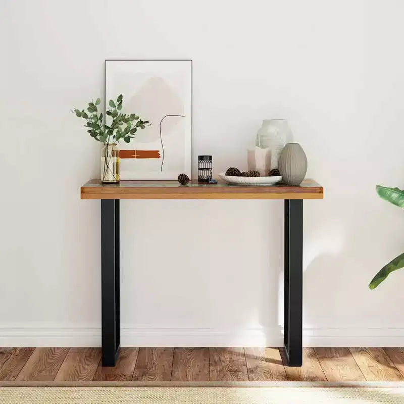 Consolle in teak naturale e nero con intarsio in resina effetto fiume, 1 pezzo
