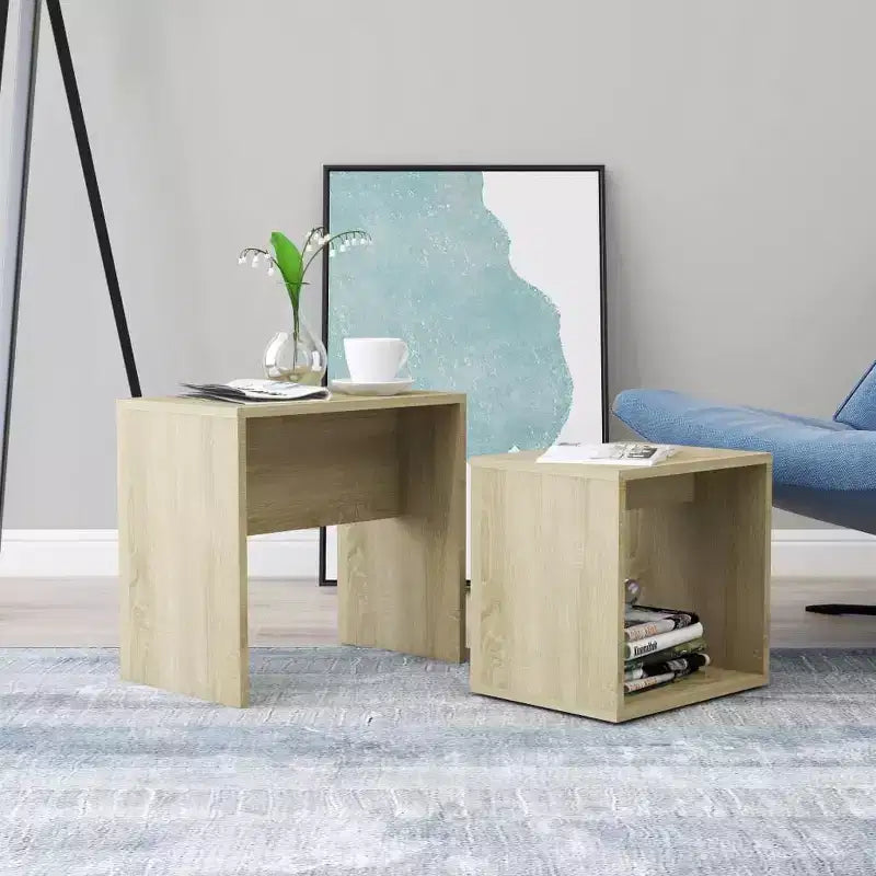 Tavolino impilabile di design, set da 2 – Nero / Grigio / Rovere Sonoma, MDF