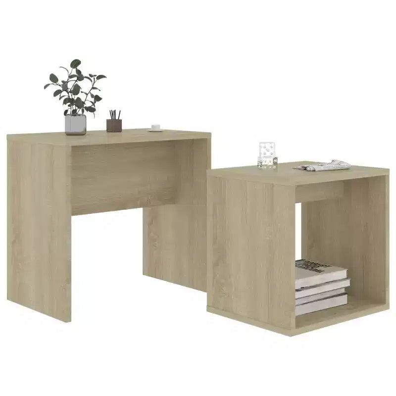 Tavolino impilabile di design, set da 2 – Nero / Grigio / Rovere Sonoma, MDF