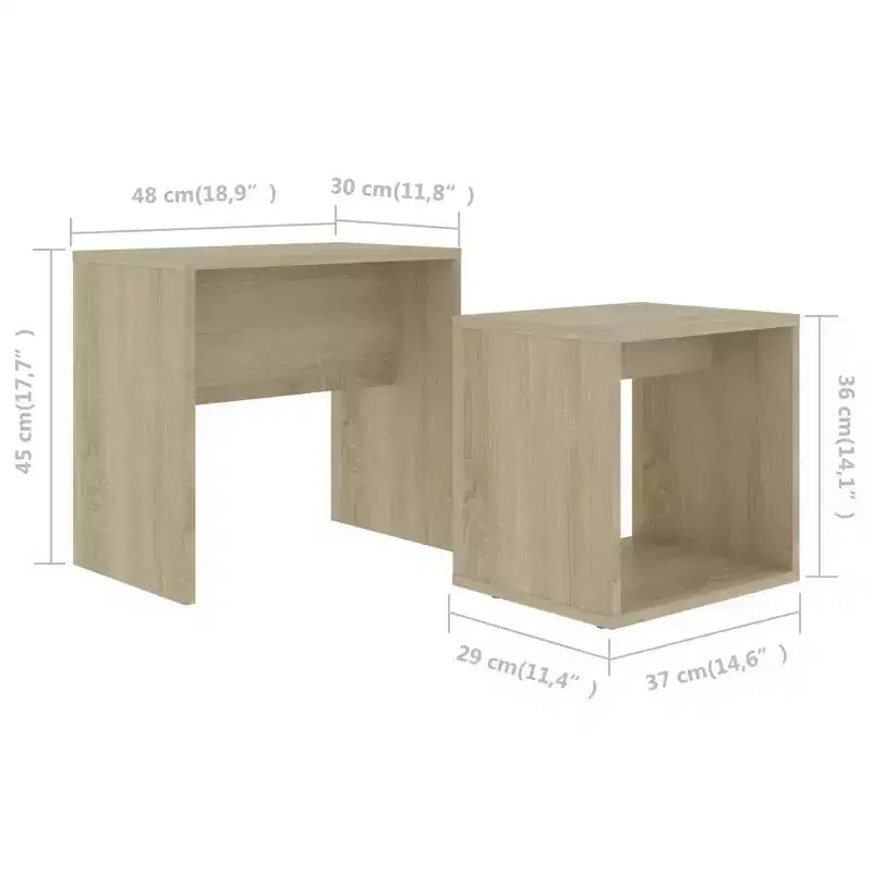 Tavolino impilabile di design, set da 2 – Nero / Grigio / Rovere Sonoma, MDF