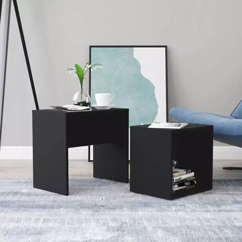 Tavolino impilabile di design, set da 2 – Nero / Grigio / Rovere Sonoma, MDF