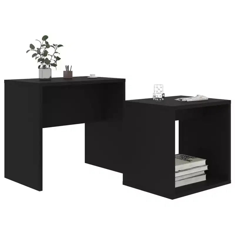 Tavolino impilabile di design, set da 2 – Nero / Grigio / Rovere Sonoma, MDF
