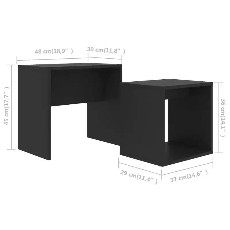 Tavolino impilabile di design, set da 2 – Nero / Grigio / Rovere Sonoma, MDF