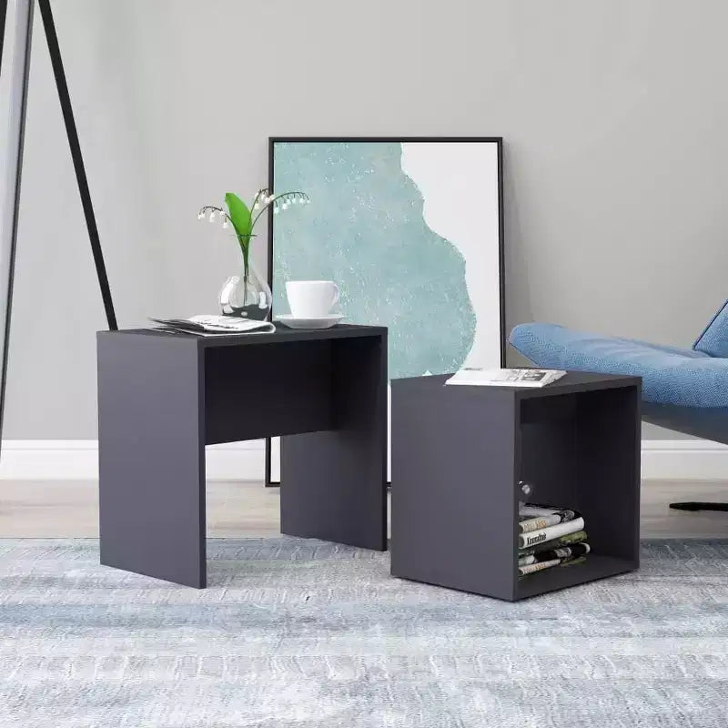 Tavolino impilabile di design, set da 2 – Nero / Grigio / Rovere Sonoma, MDF