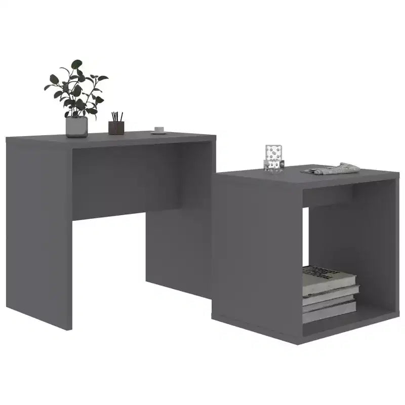 Tavolino impilabile di design, set da 2 – Nero / Grigio / Rovere Sonoma, MDF