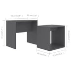 Tavolino impilabile di design, set da 2 – Nero / Grigio / Rovere Sonoma, MDF
