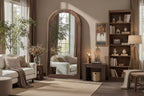 Specchio a figura intera marrone con cornice ad arco, cornice in metallo, autoportante/da parete, 1 persona