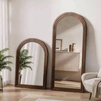 Specchio a figura intera marrone con cornice ad arco, cornice in metallo, autoportante/da parete, 1 persona