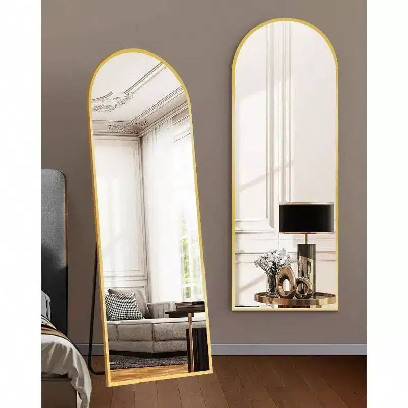 Specchio intero ad arco dorato, da terra/da parete, per 1 persona