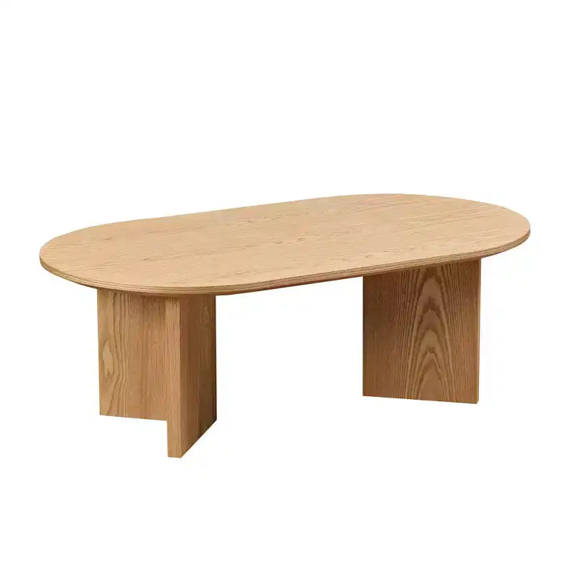 Tavolino da Caffè Ovale Marrone con Base in MDF, Posti a Sedere 1, Piano in Impiallacciatura di Legno