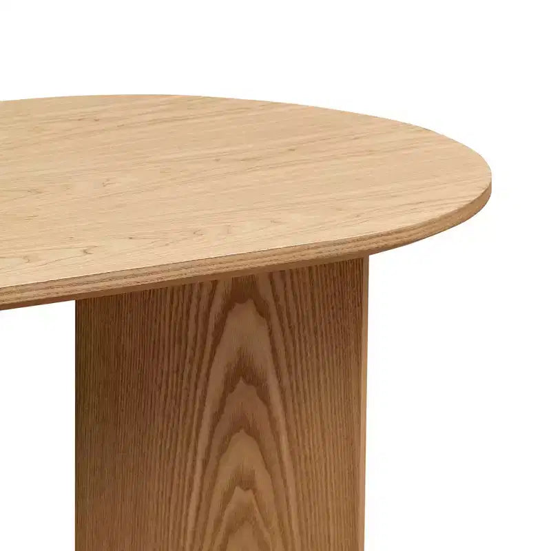 Tavolino da Caffè Ovale Marrone con Base in MDF, Posti a Sedere 1, Piano in Impiallacciatura di Legno