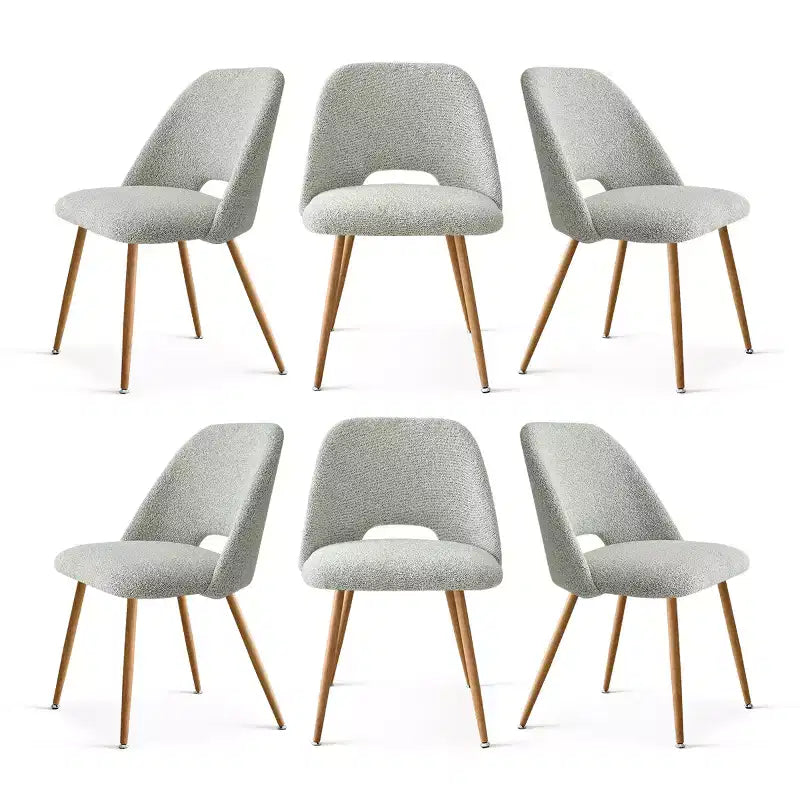 Sedia da pranzo in tessuto bouclé beige/grigio, schienale curvo, senza braccioli, set da 6