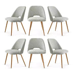 Sedia da pranzo in tessuto bouclé beige/grigio, schienale curvo, senza braccioli, set da 6