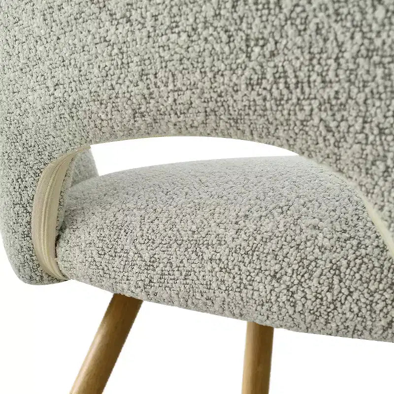 Sedia da pranzo in tessuto bouclé beige/grigio, schienale curvo, senza braccioli, set da 6