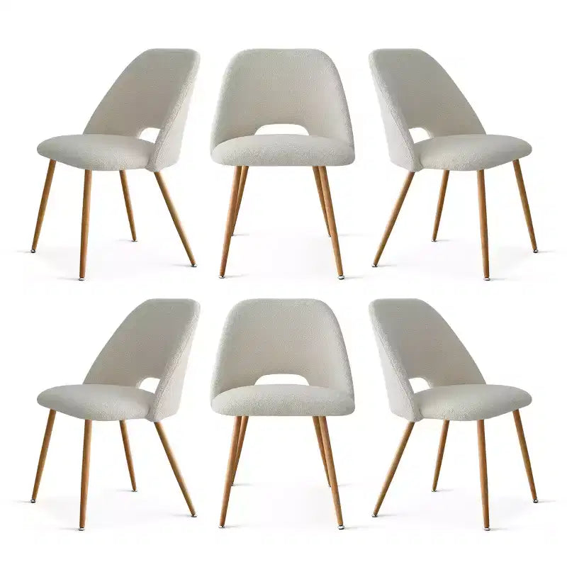 Sedia da pranzo in tessuto bouclé beige/grigio, schienale curvo, senza braccioli, set da 6