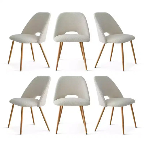 Sedia da pranzo in tessuto bouclé beige/grigio, schienale curvo, senza braccioli, set da 6