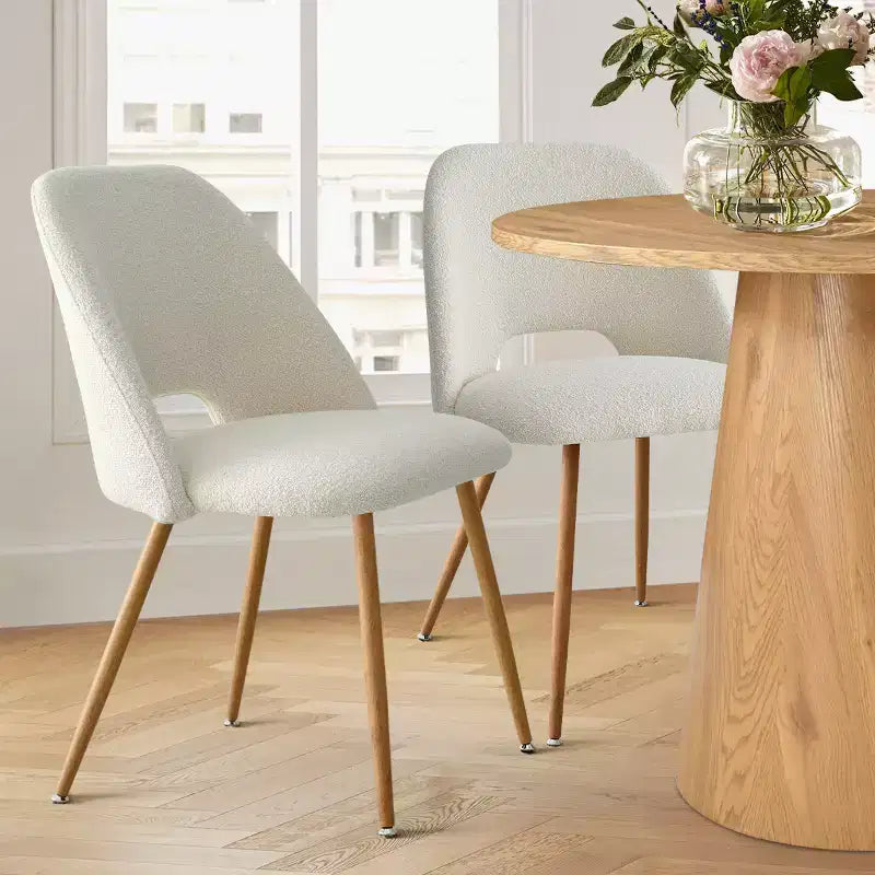 Sedia da pranzo in tessuto bouclé beige/grigio, schienale curvo, senza braccioli, set da 6