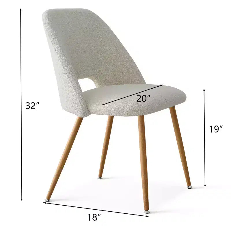 Sedia da pranzo in tessuto bouclé beige/grigio, schienale curvo, senza braccioli, set da 6