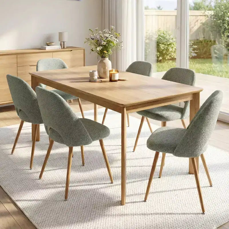 Sedia da pranzo in tessuto bouclé beige/grigio, schienale curvo, senza braccioli, set da 6
