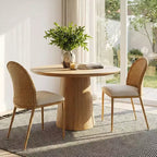 Rattan Dining Room Chair, Set of 2/4/6 Linen Dining Chair with Double Layer Rattan Back, Cane Dining Chair with Metal Legs - Panipeachy
