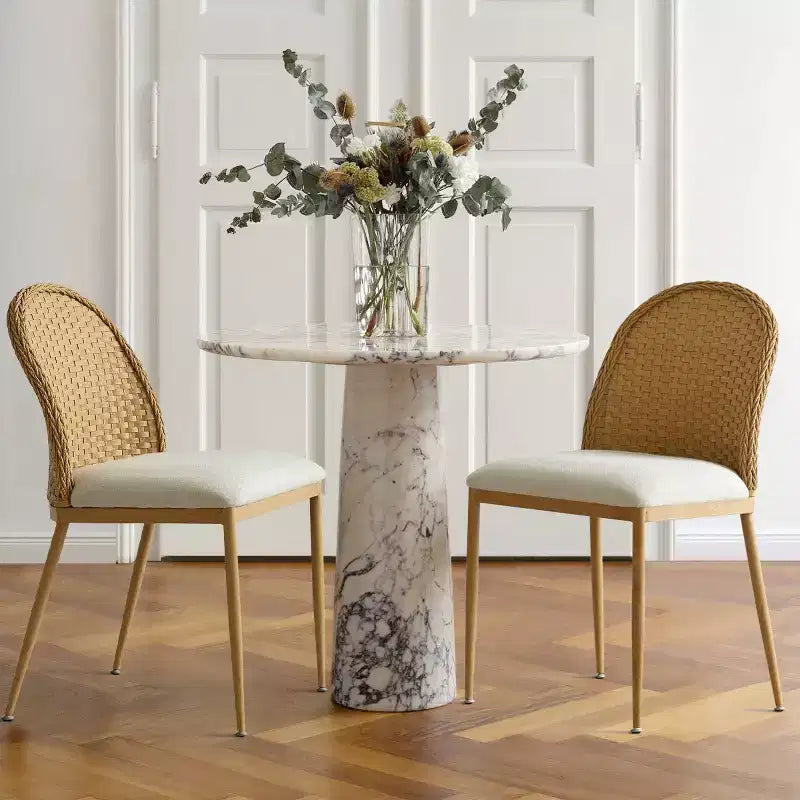 Sedia da pranzo in rattan naturale e lino con gambe in metallo – Set da 2 / 4 / 6
