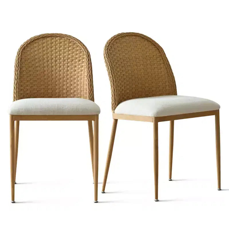 Sedia da pranzo in rattan naturale e lino con gambe in metallo – Set da 2 / 4 / 6