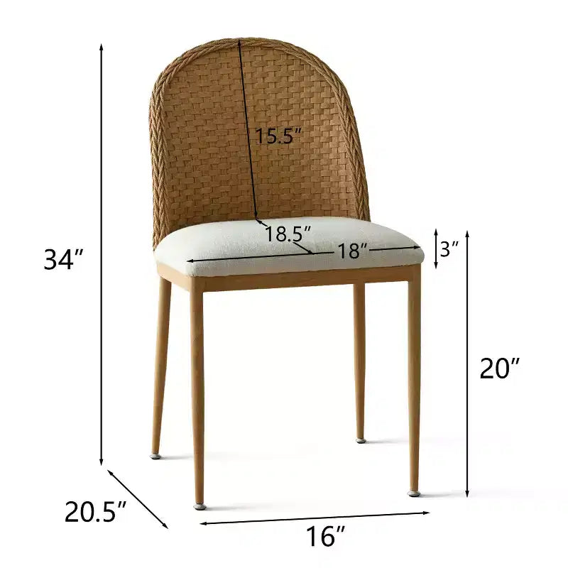 Sedia da pranzo in rattan naturale e lino con gambe in metallo – Set da 2 / 4 / 6