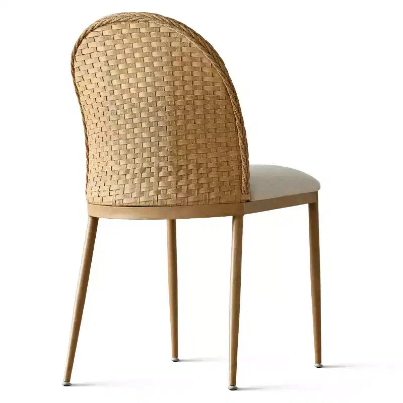 Sedia da pranzo in rattan naturale e lino con gambe in metallo – Set da 2 / 4 / 6