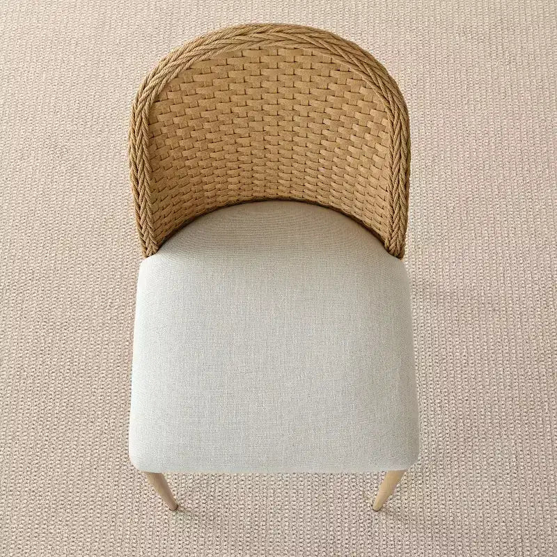 Sedia da pranzo in rattan naturale e lino con gambe in metallo – Set da 2 / 4 / 6