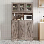 70 Kitchen Pantry Cabinet with Power Outlet, Freestanding Microwave Stand & Adjustable Shelf with Acrylic Doors Brown