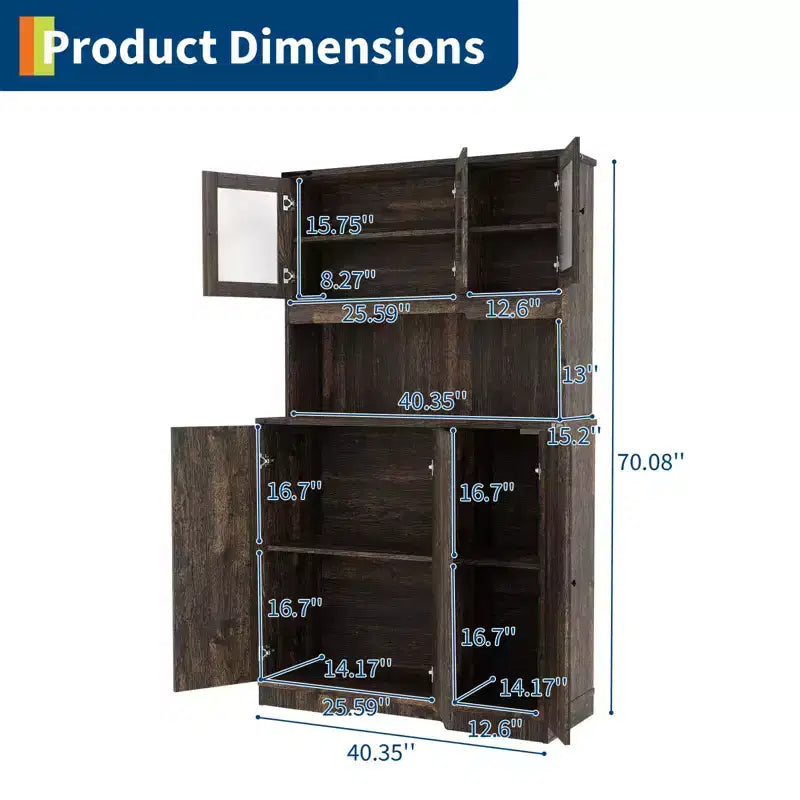 Dispensa Marrone da Cucina Stile Farmhouse con Ante in Acrilico e Presa Elettrica, 178 cm, 1 Persona