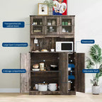 Dispensa Marrone da Cucina Stile Farmhouse con Ante in Acrilico e Presa Elettrica, 178 cm, 1 Persona