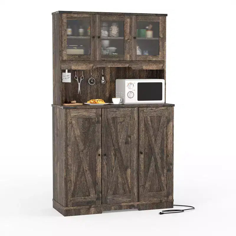 Dispensa Marrone da Cucina Stile Farmhouse con Ante in Acrilico e Presa Elettrica, 178 cm, 1 Persona