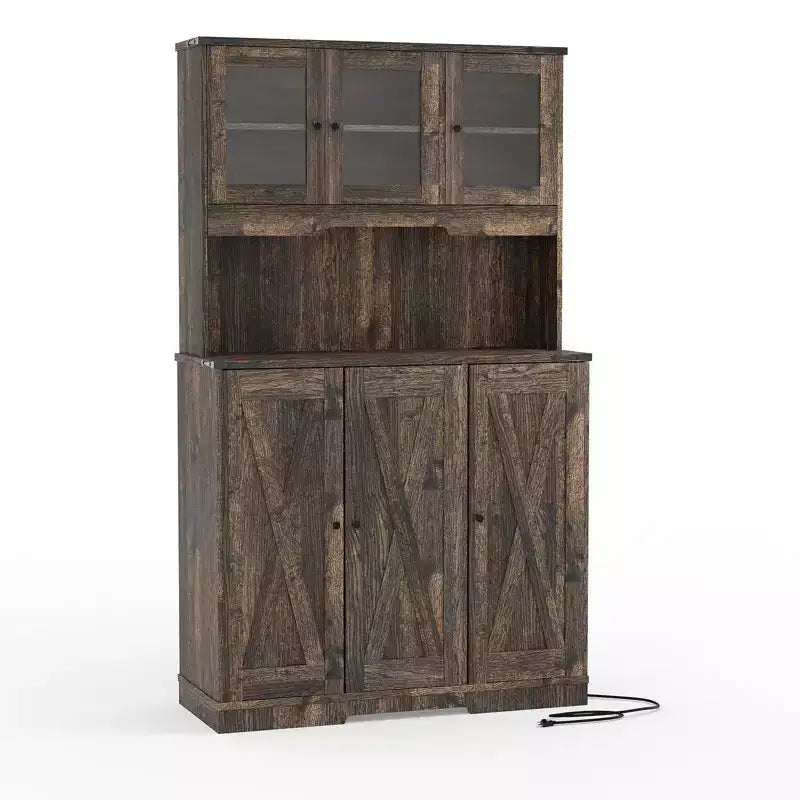 Dispensa Marrone da Cucina Stile Farmhouse con Ante in Acrilico e Presa Elettrica, 178 cm, 1 Persona