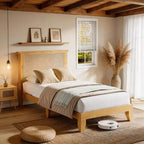 Struttura letto a piattaforma in rattan naturale bohémien con testiera a LED – Matrimoniale a una piazza/Matrimoniale/Queen size