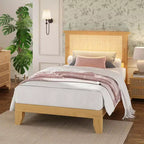 Struttura letto a piattaforma in rattan naturale bohémien con testiera a LED – Matrimoniale a una piazza/Matrimoniale/Queen size
