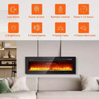 Caminetto Elettrico Nero 60", a Parete/Incasso, Termoventilatore a 2 Impostazioni, 12 Colori Fiamma