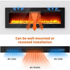 Caminetto Elettrico Nero 60", a Parete/Incasso, Termoventilatore a 2 Impostazioni, 12 Colori Fiamma