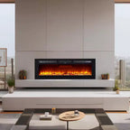 Caminetto Elettrico Nero 60", a Parete/Incasso, Termoventilatore a 2 Impostazioni, 12 Colori Fiamma