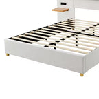 Letto Matrimoniale a Piattaforma Queen in Velluto Beige per 2 – Porte USB, Prese e Contenitore