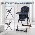 High Chair for Babies and Toddlers, Foldable Baby Feeding Chair with Adjustable Height Backrest & Footrest, Removable Tray & Invisible Wheels