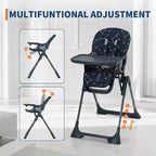 High Chair for Babies and Toddlers, Foldable Baby Feeding Chair with Adjustable Height Backrest & Footrest, Removable Tray & Invisible Wheels