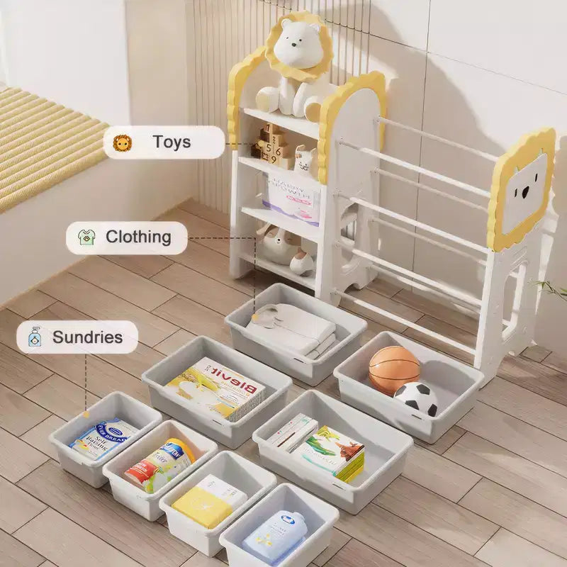 Scaffale portaoggetti bianco a 4 ripiani per bambini con 8 contenitori rimovibili, per 1+ bambino