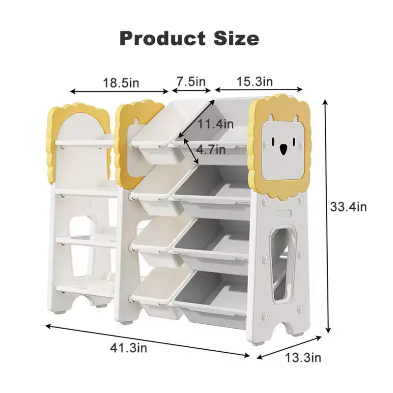 Scaffale portaoggetti bianco a 4 ripiani per bambini con 8 contenitori rimovibili, per 1+ bambino