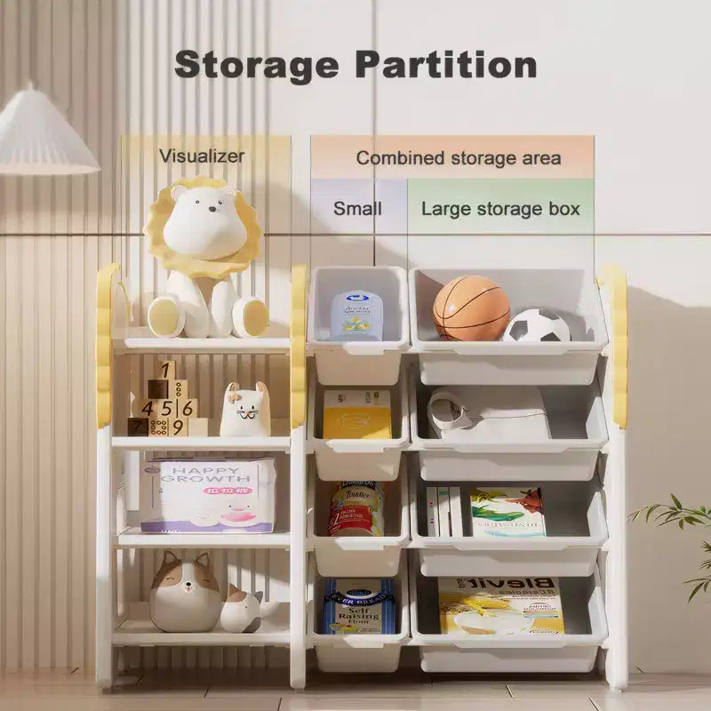 Scaffale portaoggetti bianco a 4 ripiani per bambini con 8 contenitori rimovibili, per 1+ bambino