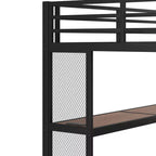 Letto a soppalco in metallo nero con scrivania, luci a LED e porte USB, Full/Queen, 1 persona